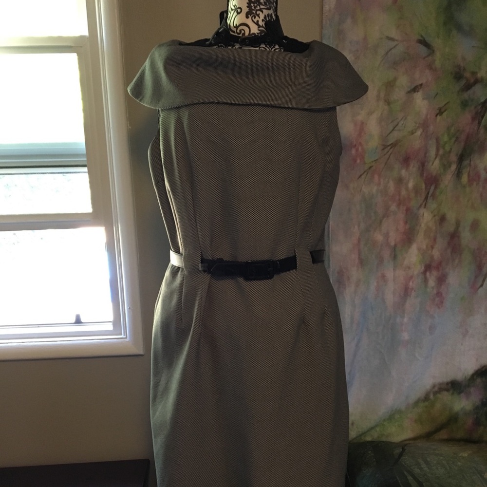 Black and cream cowl neck dress